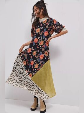 anthropologie black floral maxi dress Saltwater Luxe Black Floral Tiered Maxi Dress Sz S Anthropologie